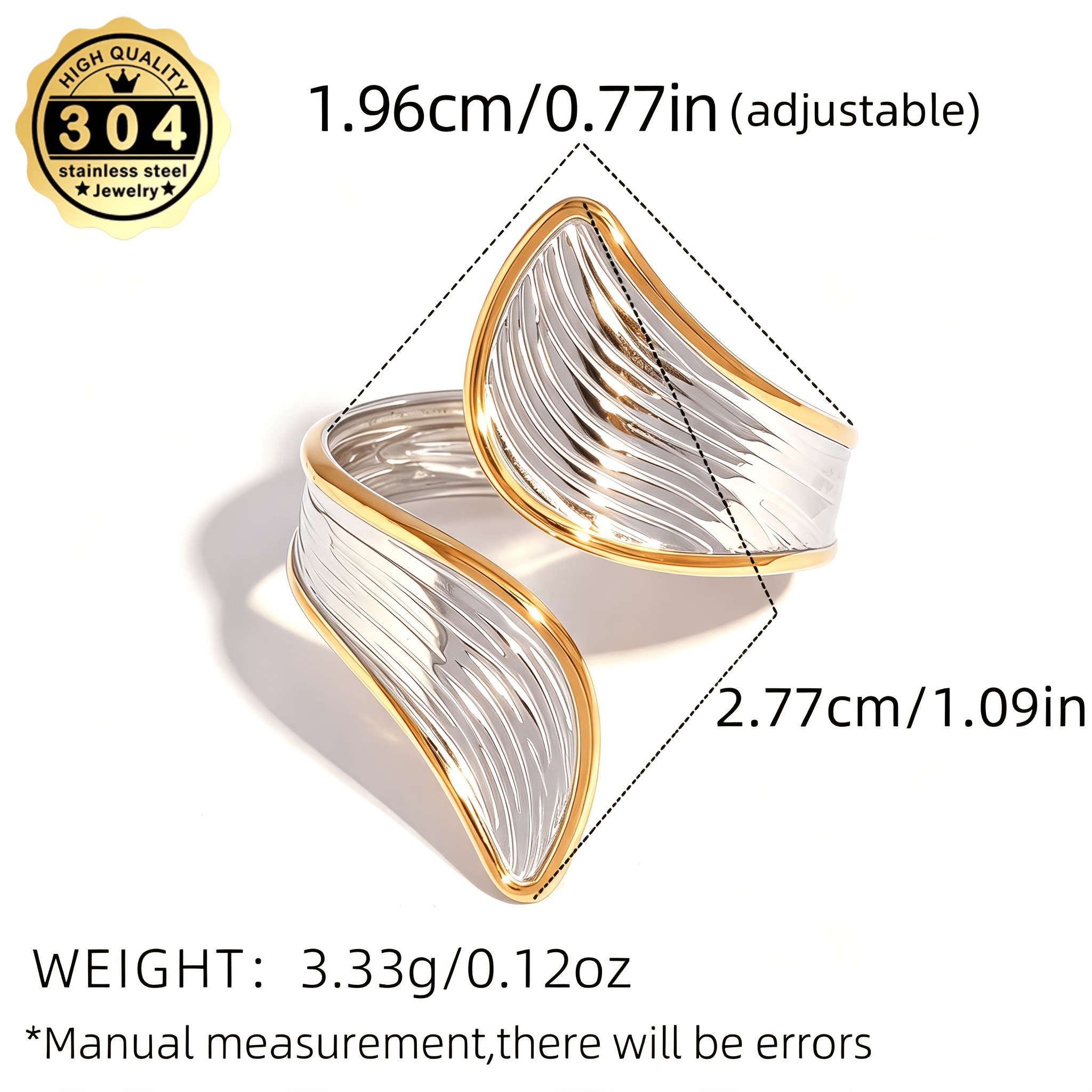 Women's 18K Golden Plated Fine Line Design Adjustable Ring